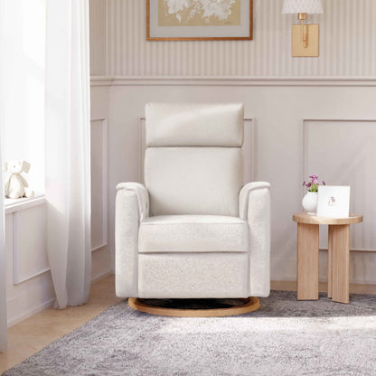 B17186WBLB,Willa Plus Power Glider Recliner w/ Power Headrest in Ivory Boucle with Light Wood Base