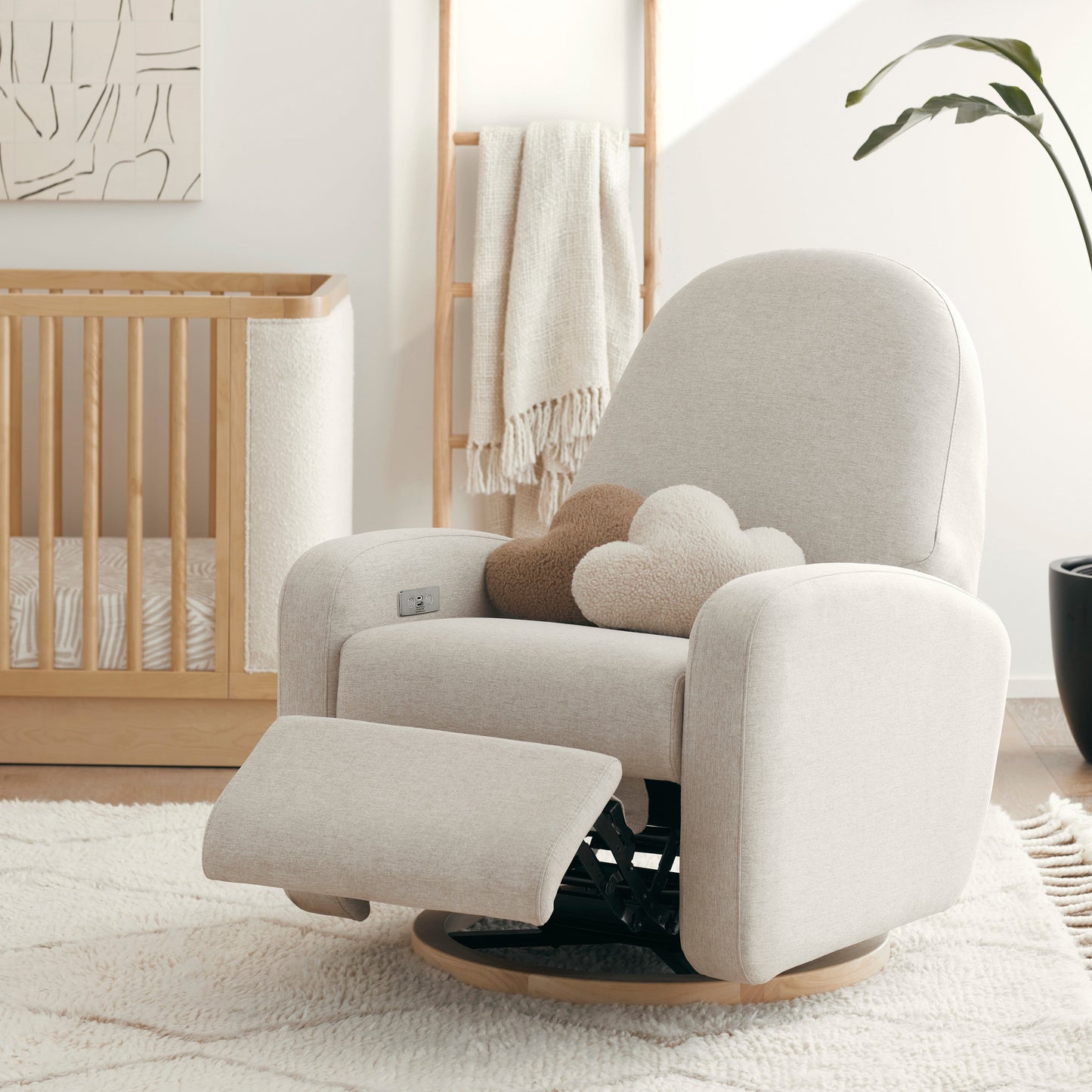 M23188PBEWLB,Nami Glider Recliner w/ Electronic Control and USB in Performance Beach Eco-Weave w/ Light Wood Base