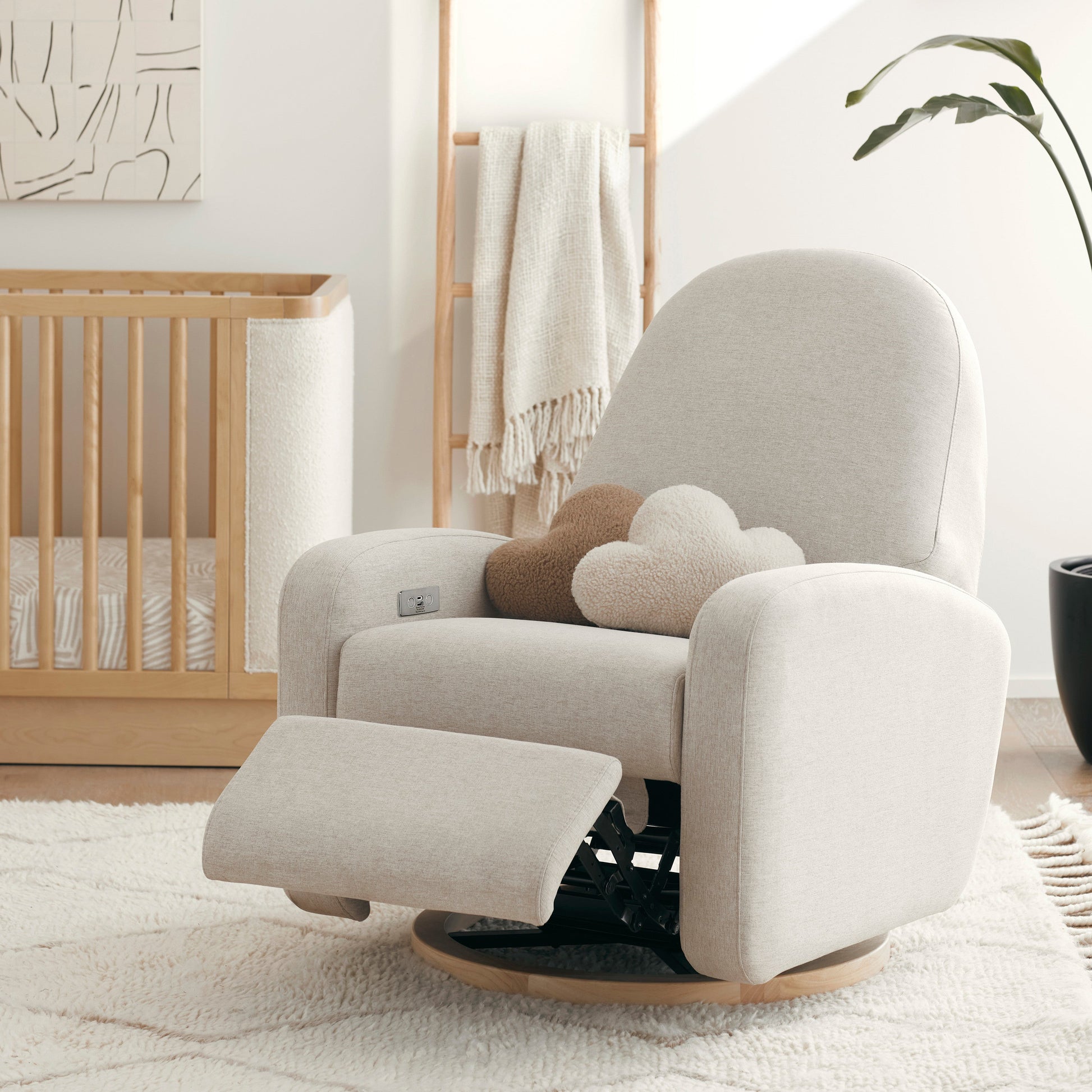 M23188PBEWLB,Nami Glider Recliner w/ Electronic Control and USB in Performance Beach Eco-Weave w/ Light Wood Base