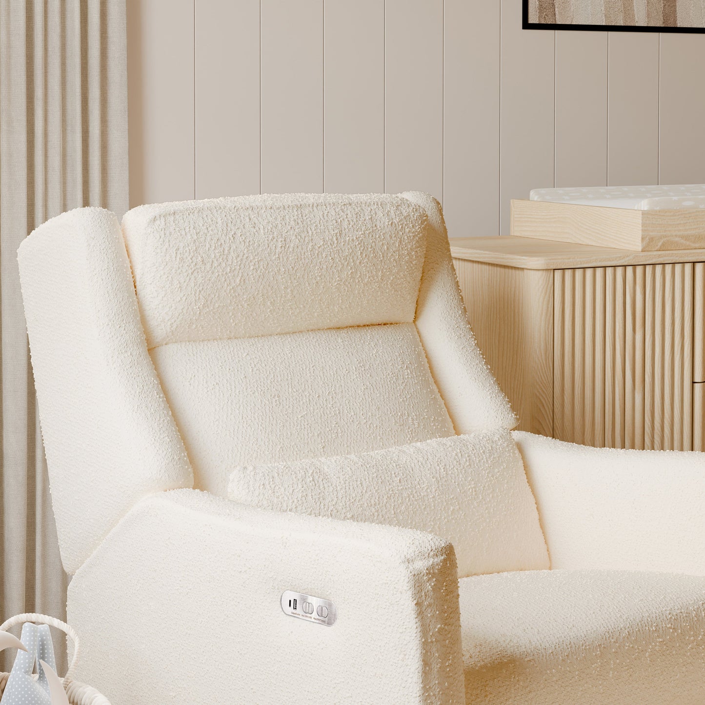 M11286PWB,Kiwi Plus Power Glider Recliner w/ Power Headrest in Performance Ivory Boucle
