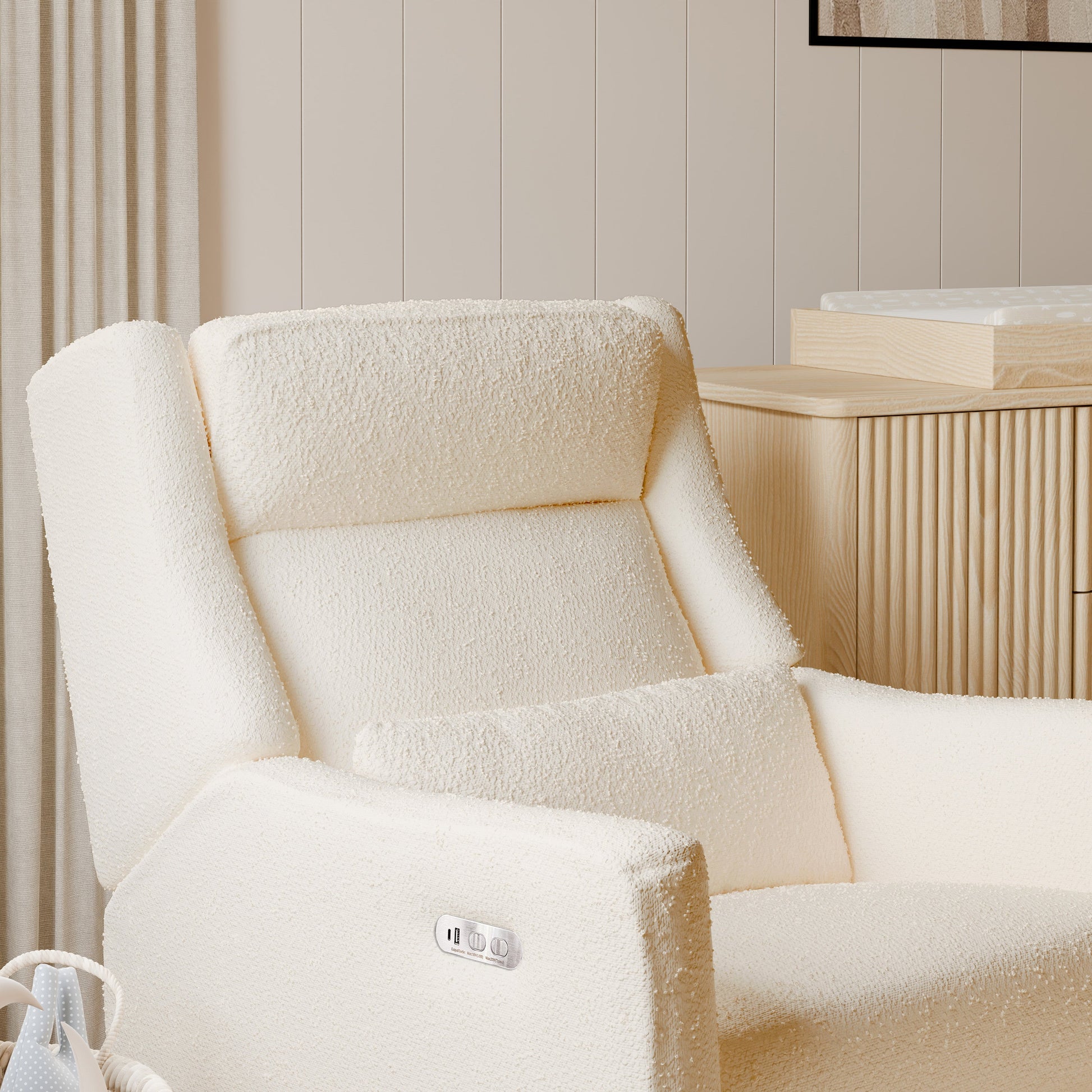 M11286PWB,Kiwi Plus Power Glider Recliner w/ Power Headrest in Performance Ivory Boucle