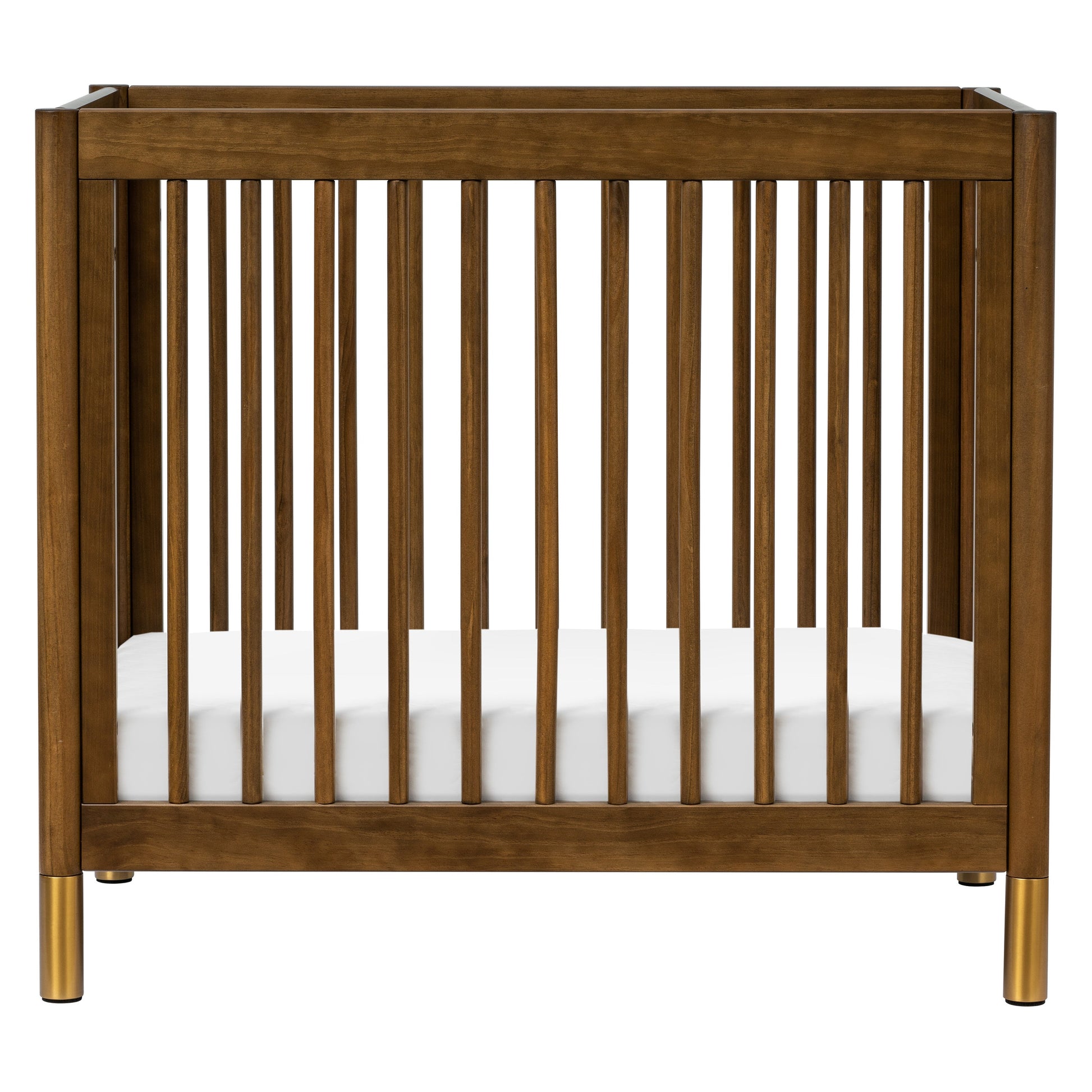 M12998NLGLD,Gelato 4-in-1 Convertible Mini Crib and Twin bed in Natural Walnut Finish with Gold Feet