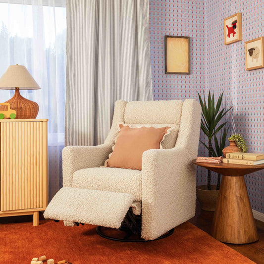 M11286AT,Kiwi Plus Power Glider Recliner w/ Power Headrest in Almond Teddy Loop