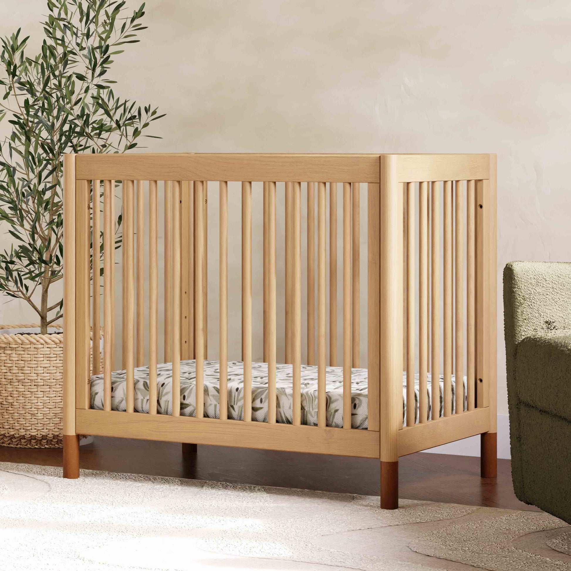 M12998HYVTL,Gelato 4-in-1 Convertible Mini Crib and Twin bed in Honey with Vegan Tan Leather Feet