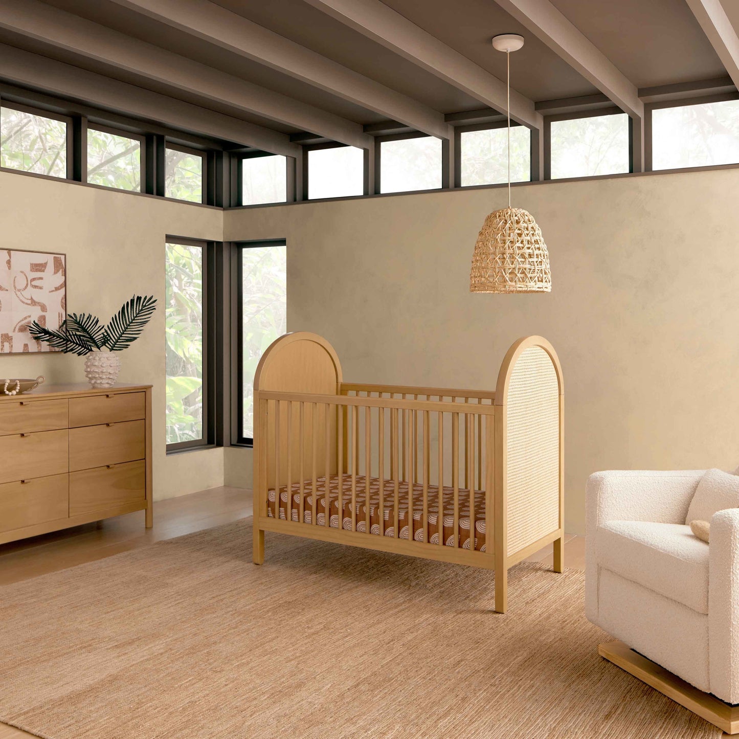 M25601HYNC,Bondi Cane 3-in-1 Convertible Crib w/Toddler Bed Kit in Honey with Natural Cane