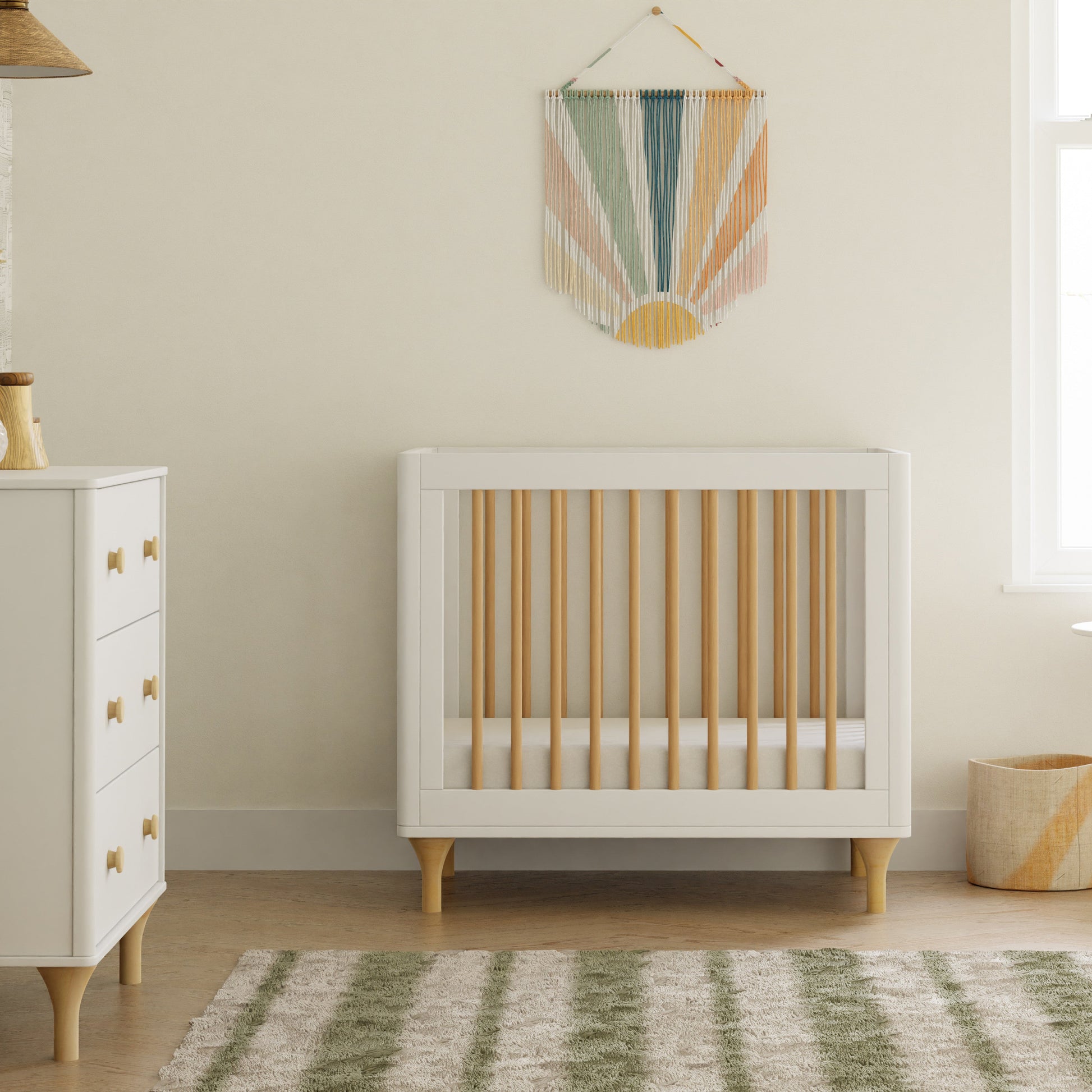 M9098WN,Lolly 4-in-1 Convertible Mini Crib and Twin Bed w/Toddler Bed Conversion Kit in White/Natural