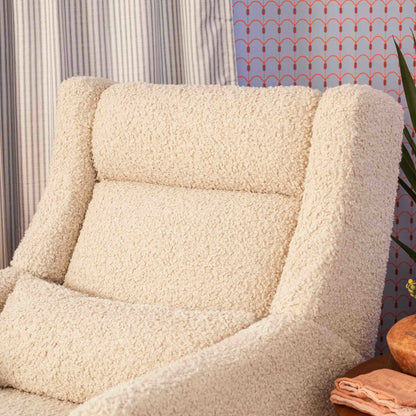 M11286AT,Kiwi Plus Power Glider Recliner w/ Power Headrest in Almond Teddy Loop
