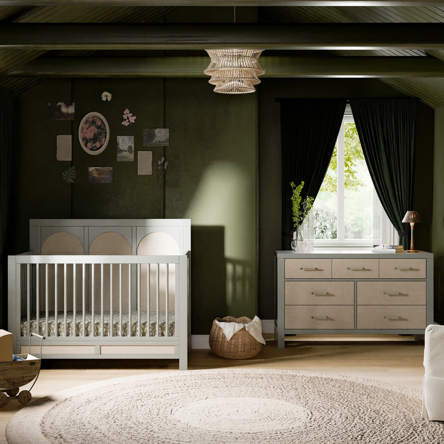 M24816FSPSEW,Eloise 7-Drawer Assembled Dresser in French Sage and Performance Sand Eco-Weave