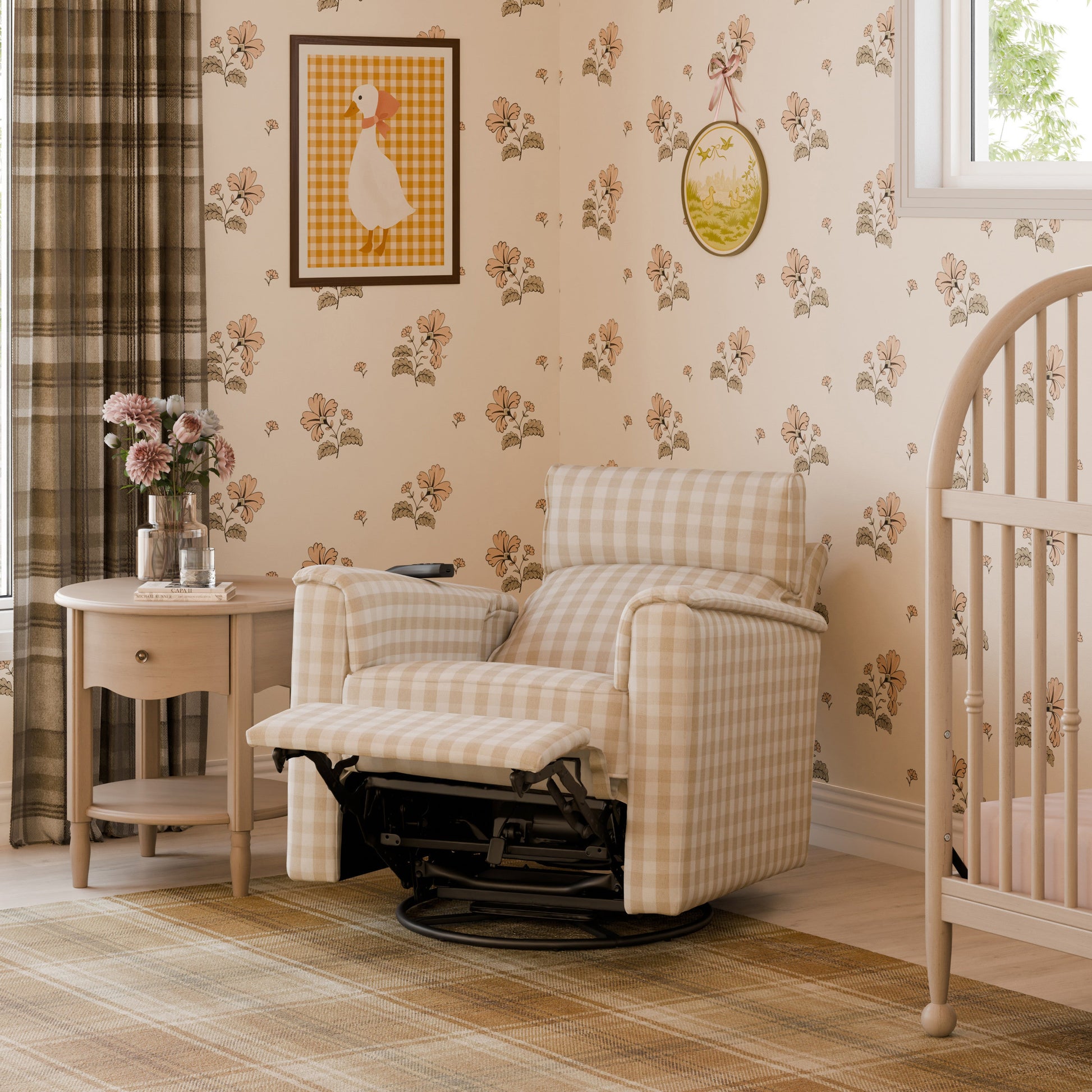 M17183TGH,Willa Deluxe Power Glider Recliner w/Heat&Massage in Tan Gingham