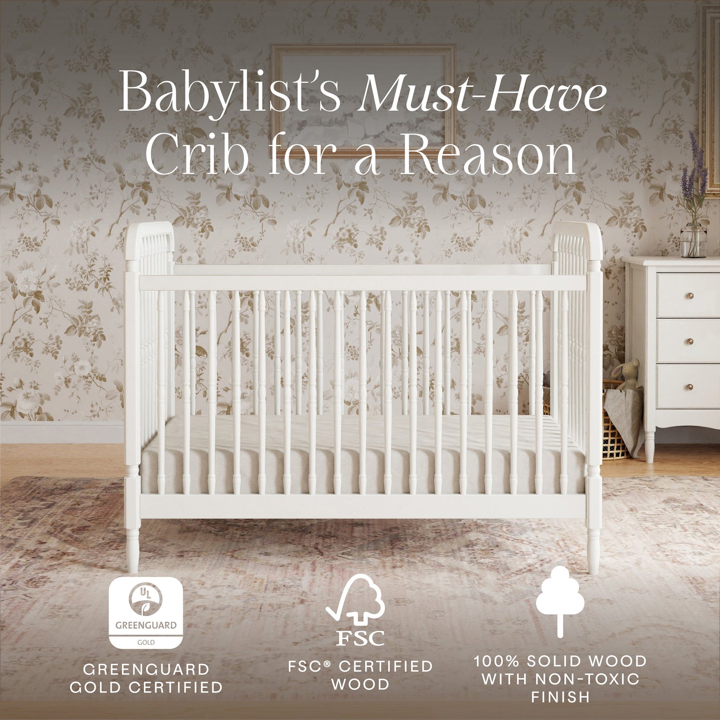 M7101RW,Liberty 3-in-1 Convertible Spindle Crib w/Toddler Bed Conversion Kit in Warm White