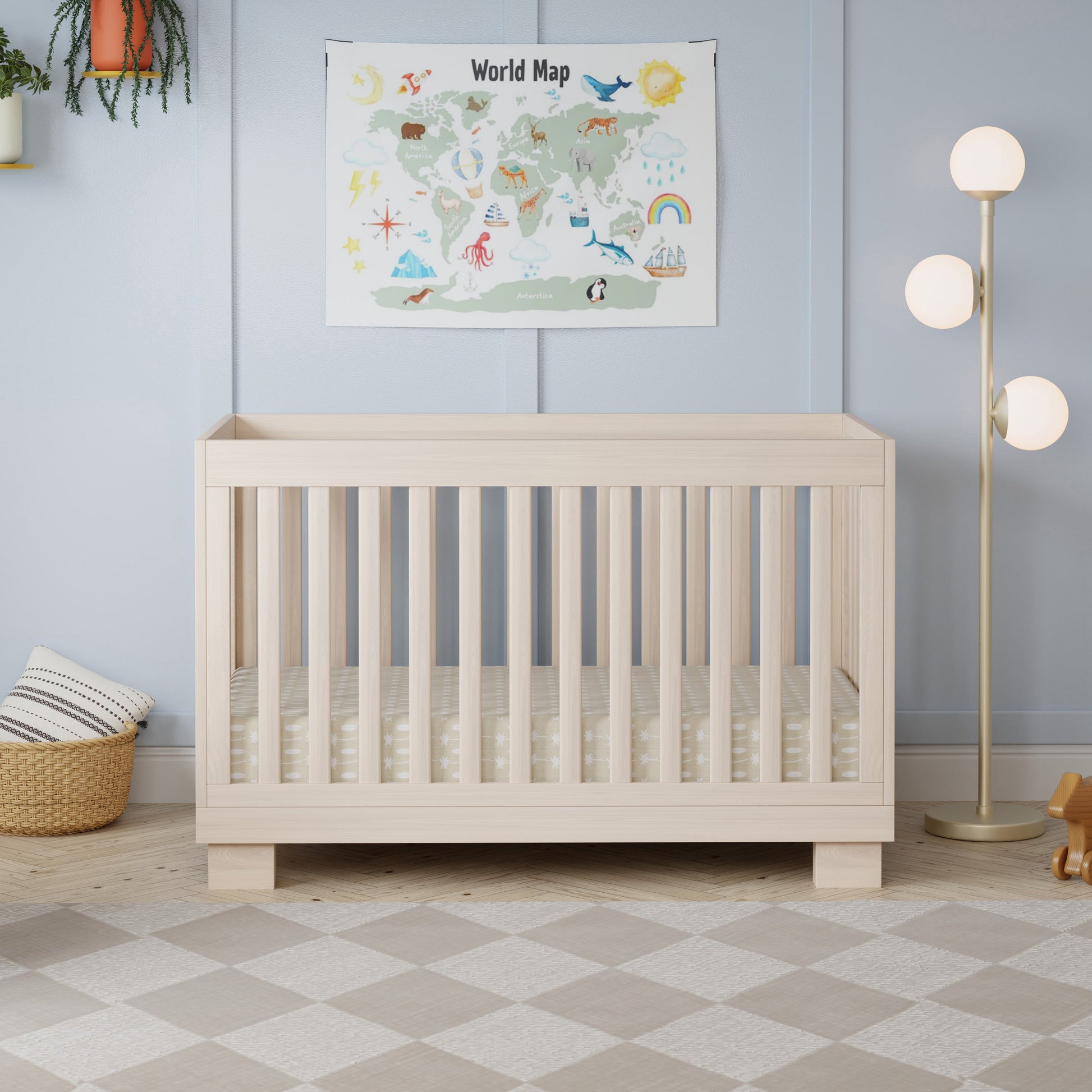 M6701NX,Modo 3-in-1 Convertible Crib w/Toddler Bed Conversion Kit in Washed Natural