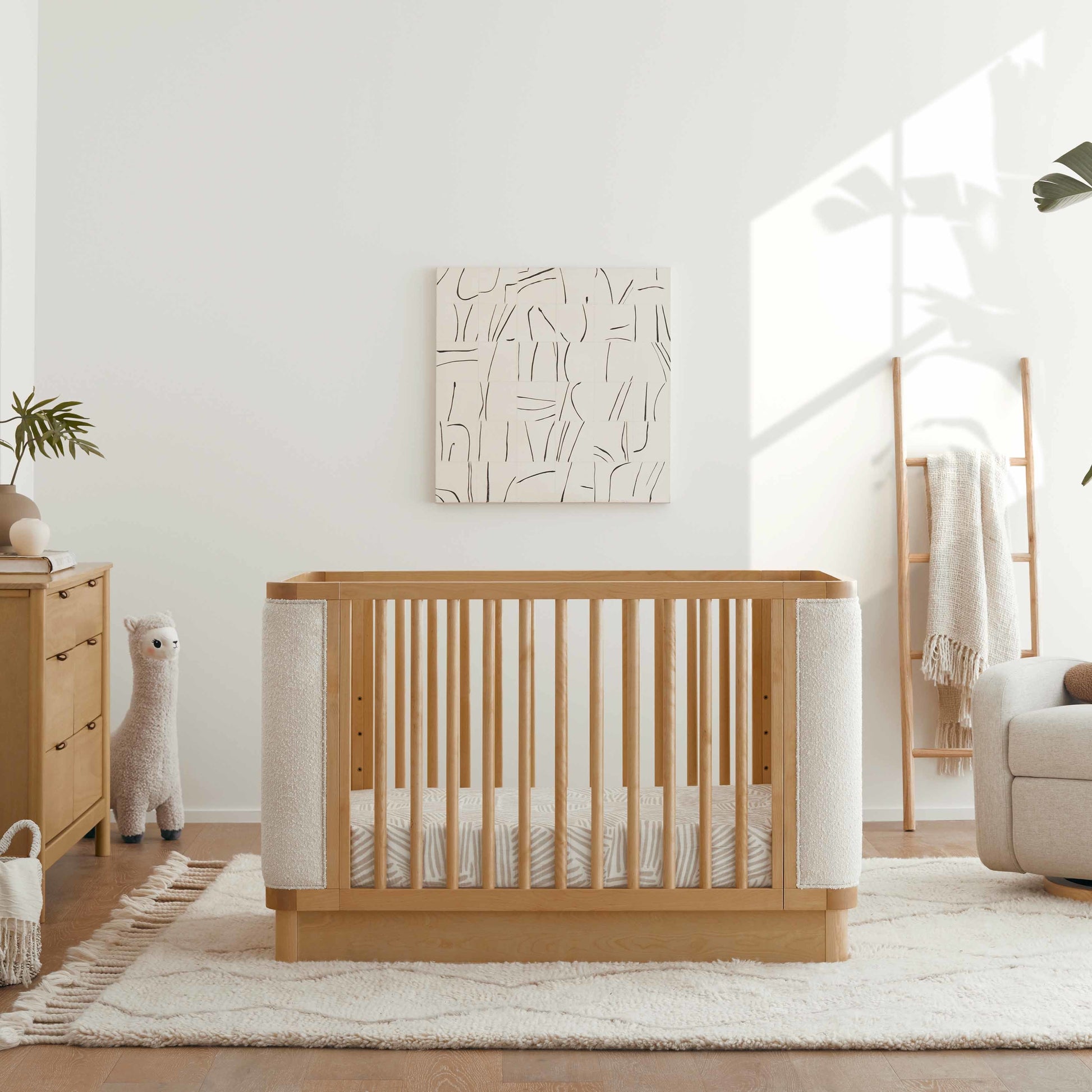 M26201HYWB,Bondi Boucle 4-in-1 Convertible Crib w/ Toddler Bed Kit in Honey with Ivory Boucle