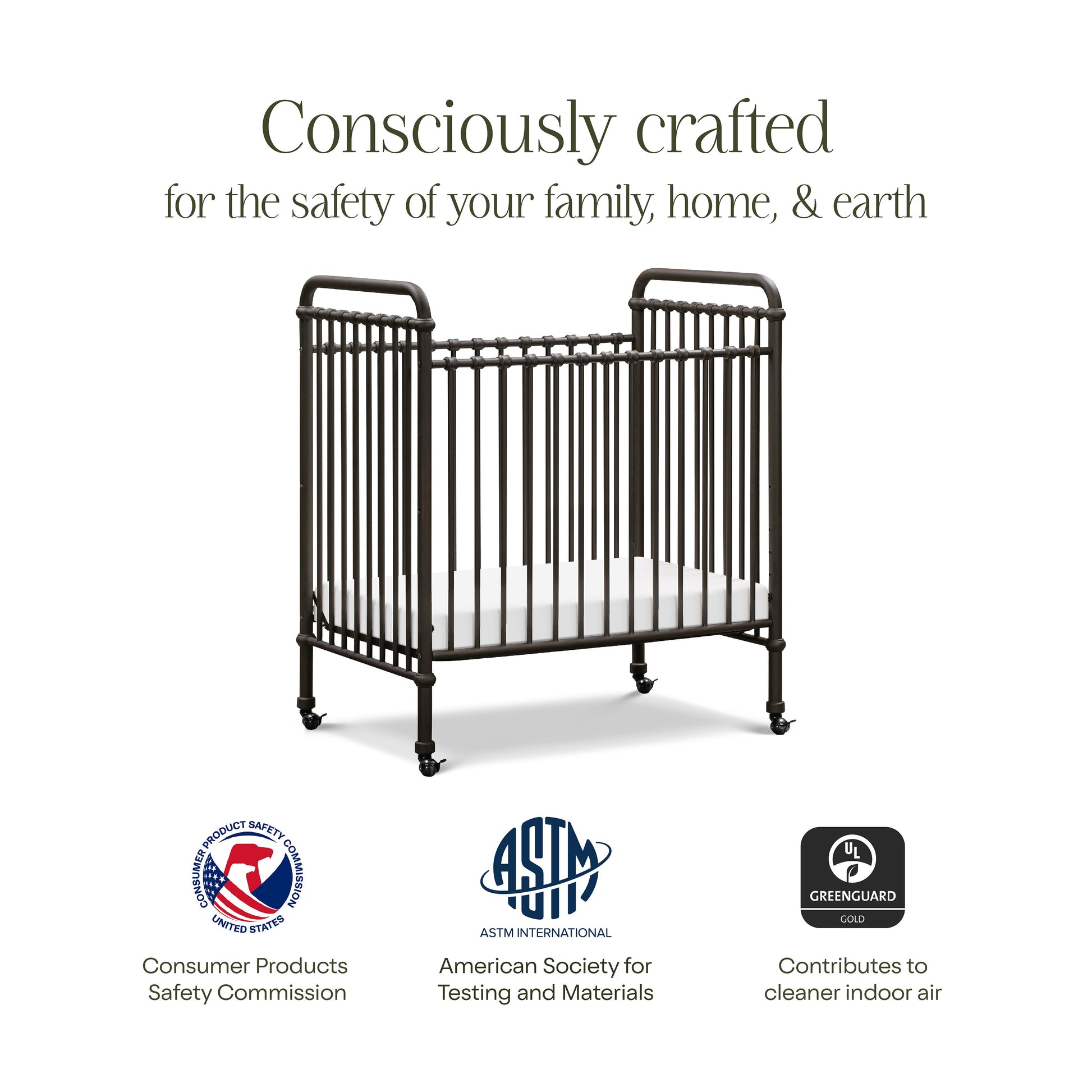M15598UR,Abigail 3-in-1 Convertible Mini Crib in Vintage Iron