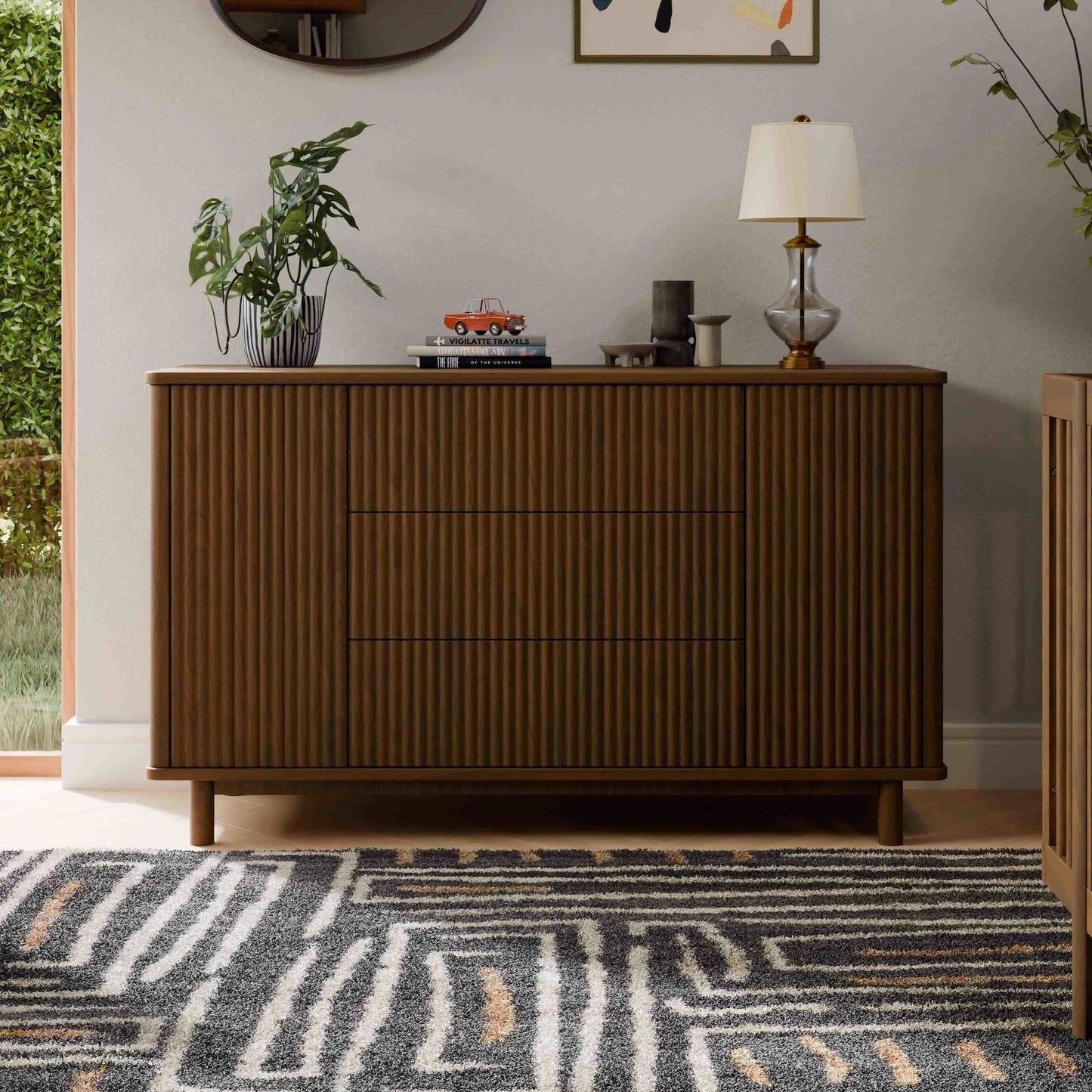 M29816NL,Pogo Tambour Assembled Dresser in Natural Walnut