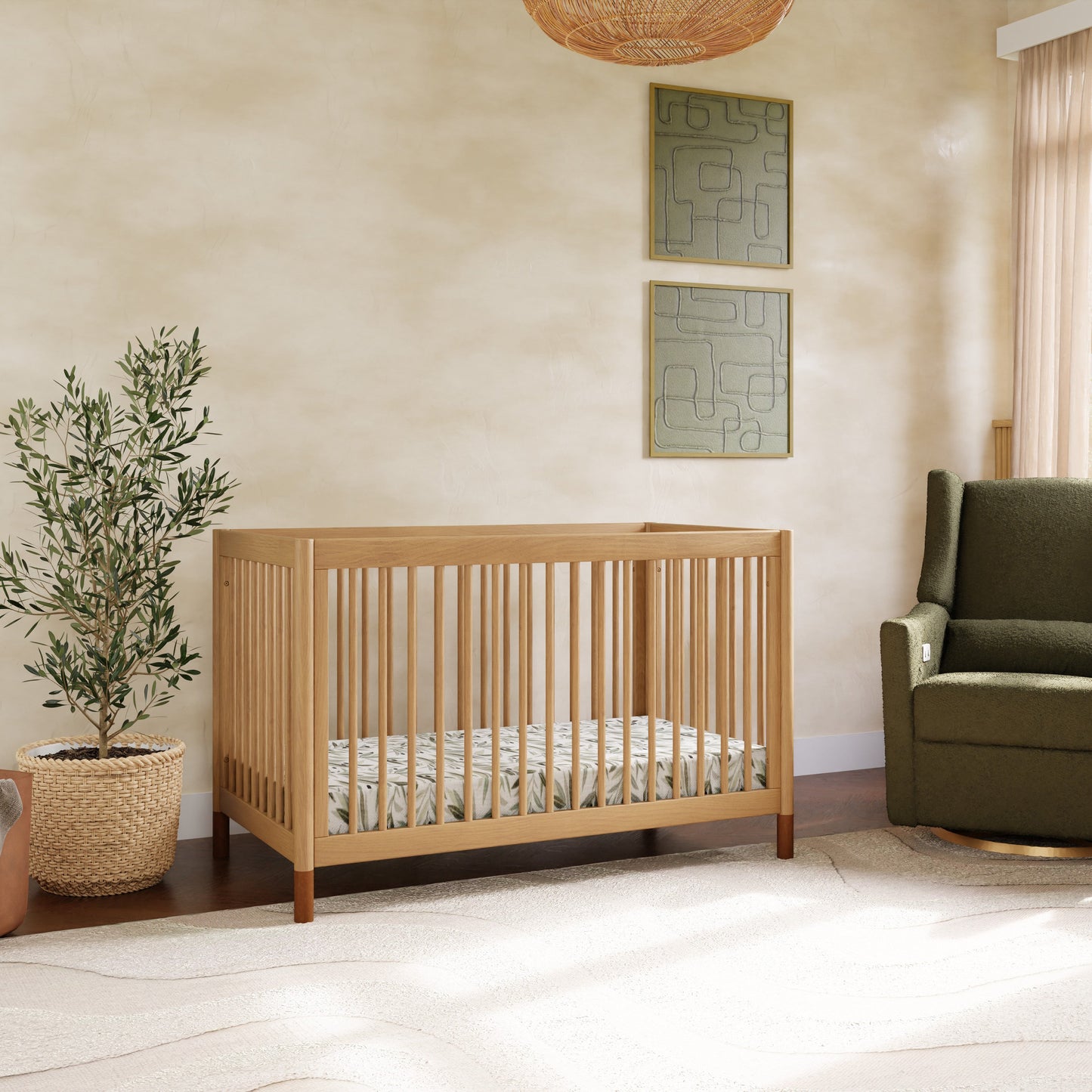 M12901HYVTL,Gelato 4-in-1 Convertible Crib w/Toddler Bed Kit in Honey/Vegan Tan Leather Feet