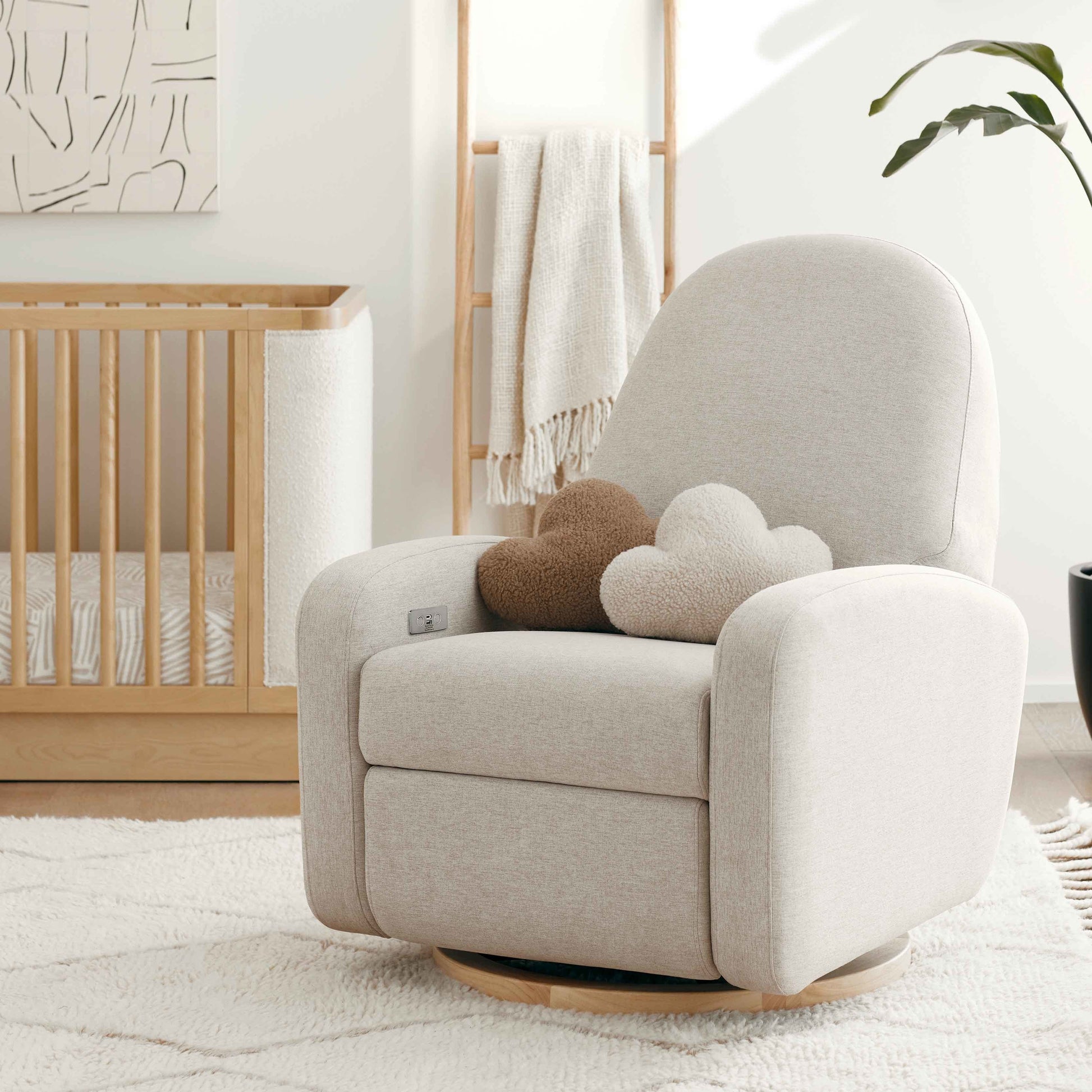 M23188PBEWLB,Nami Glider Recliner w/ Electronic Control and USB in Performance Beach Eco-Weave w/ Light Wood Base