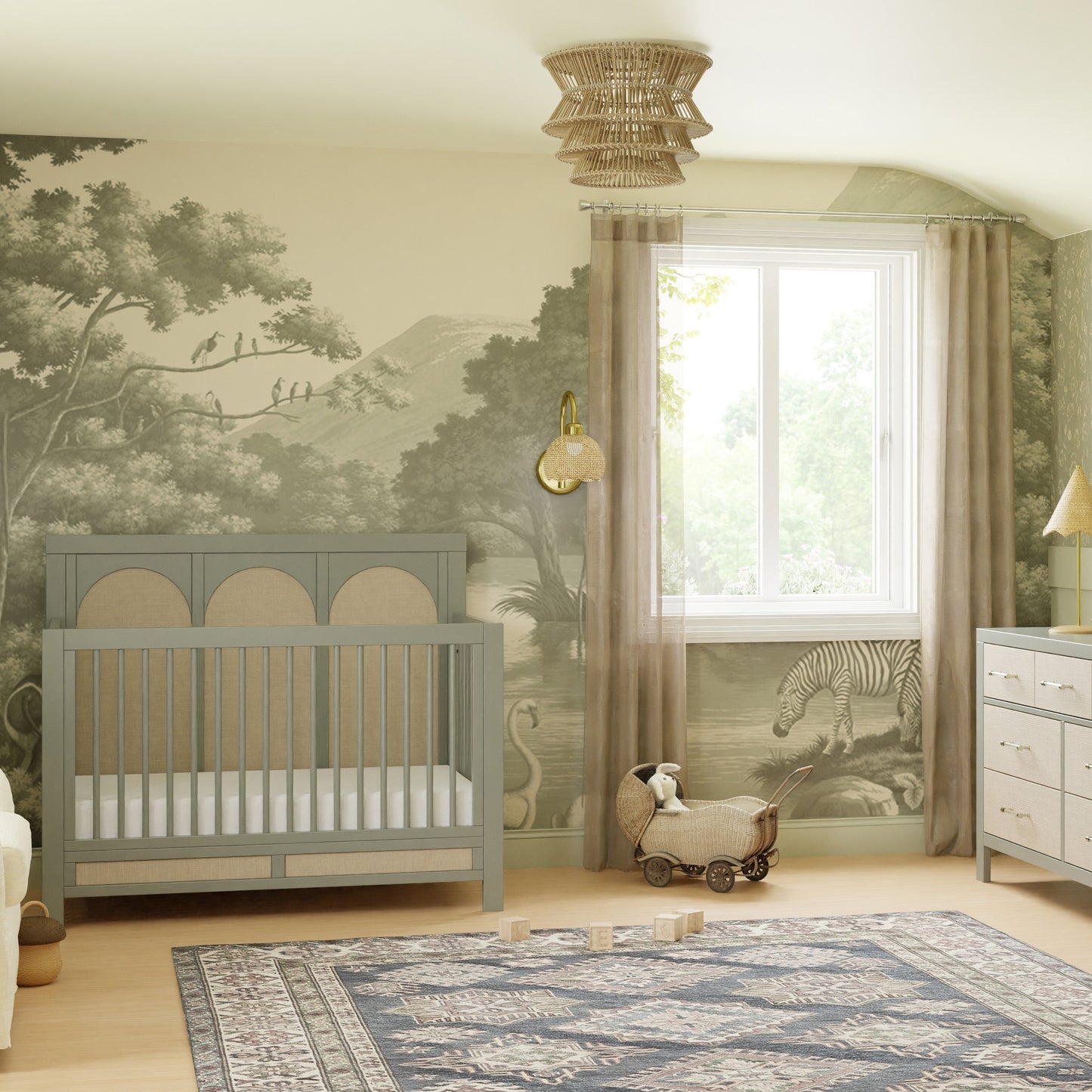 M24801FSPSEW,Eloise 4-in-1 Convertible Crib in French Sage and Performance Sand Eco-Weave