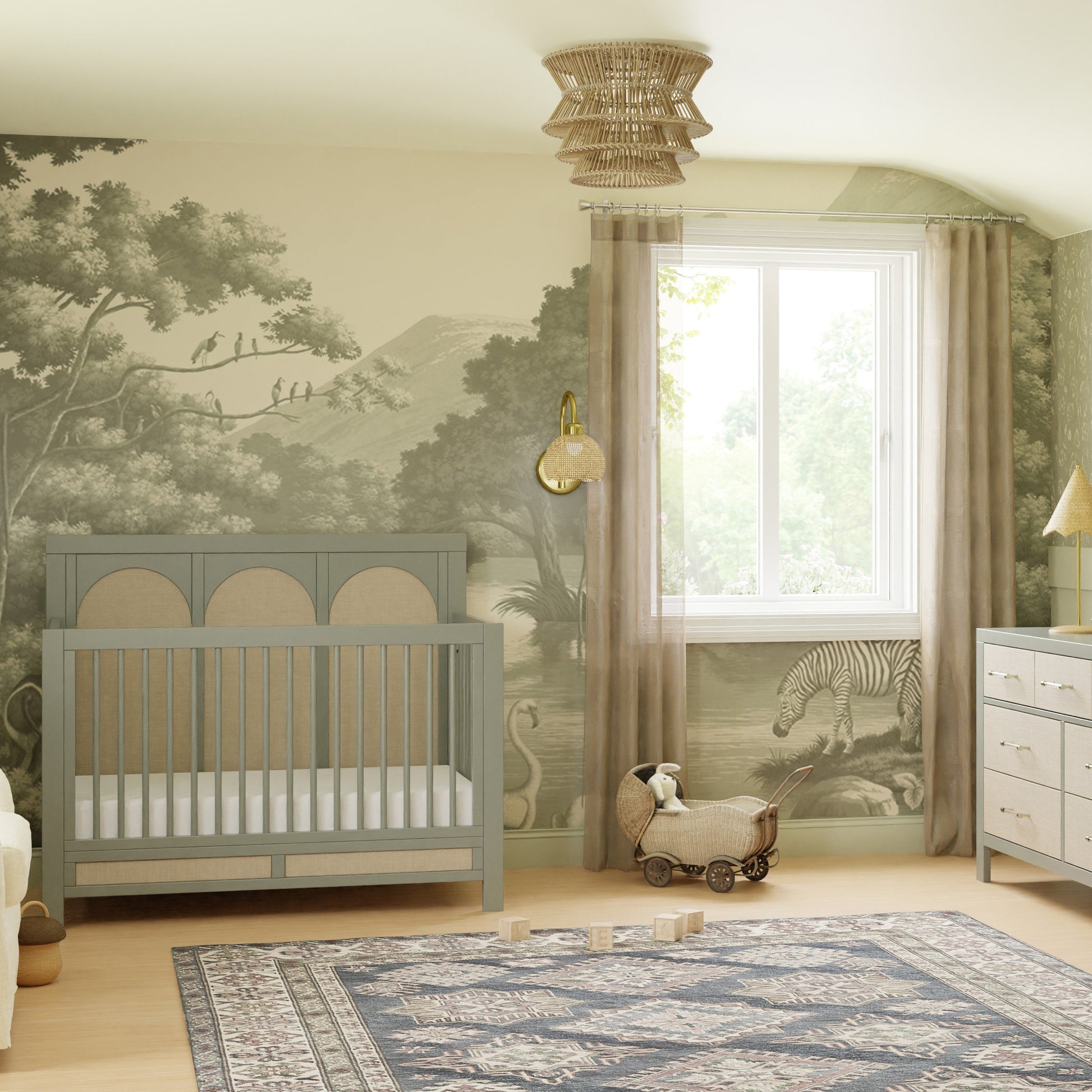 M24801FSPSEW,Eloise 4-in-1 Convertible Crib in French Sage and Performance Sand Eco-Weave