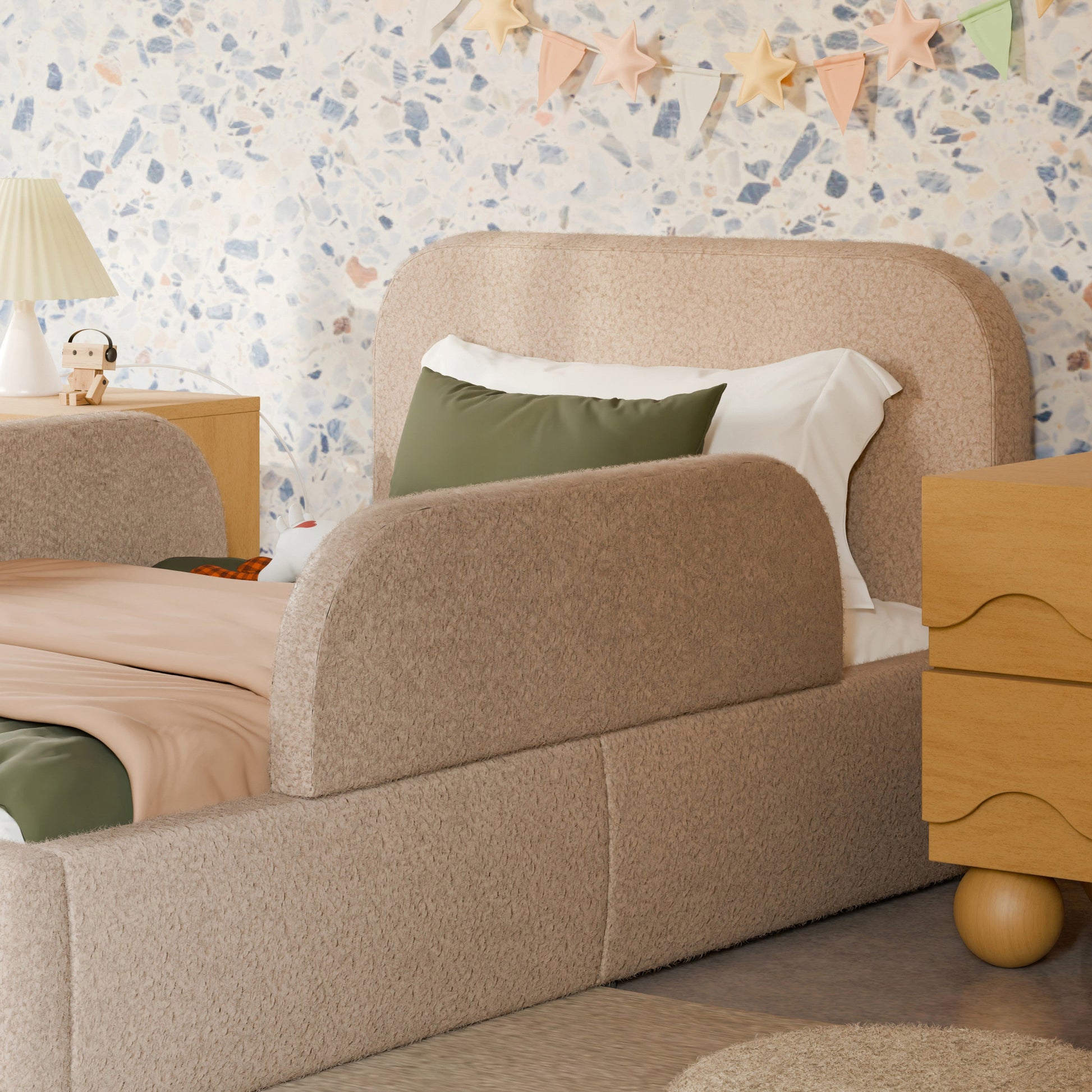 M32099CSG,Upholstered Twin/Full Bed Guardrails in Chai Shearling