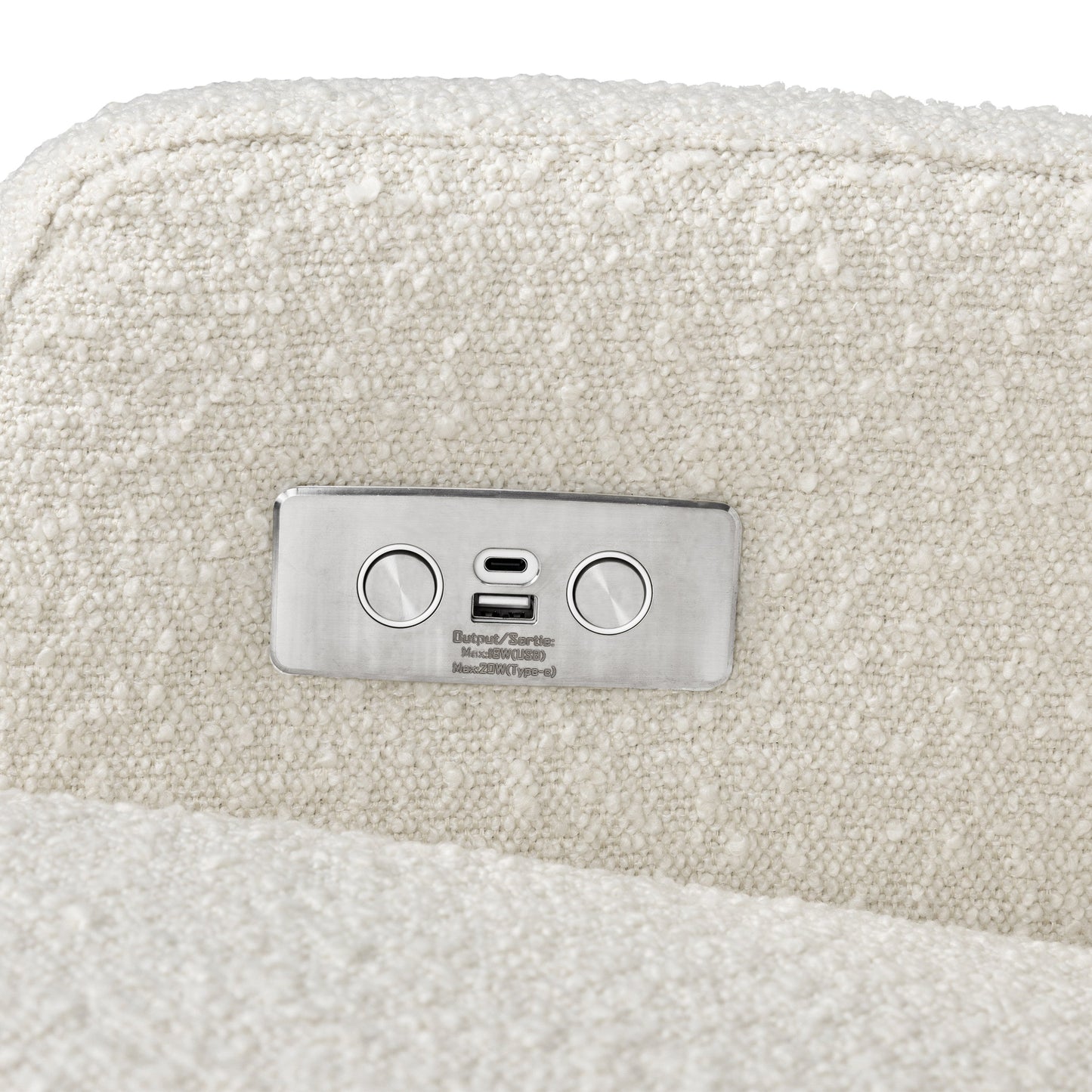 M22286WBLB,Crewe Electronic Swivel Glider Recliner in Ivory Boucle w/Light Wood Base