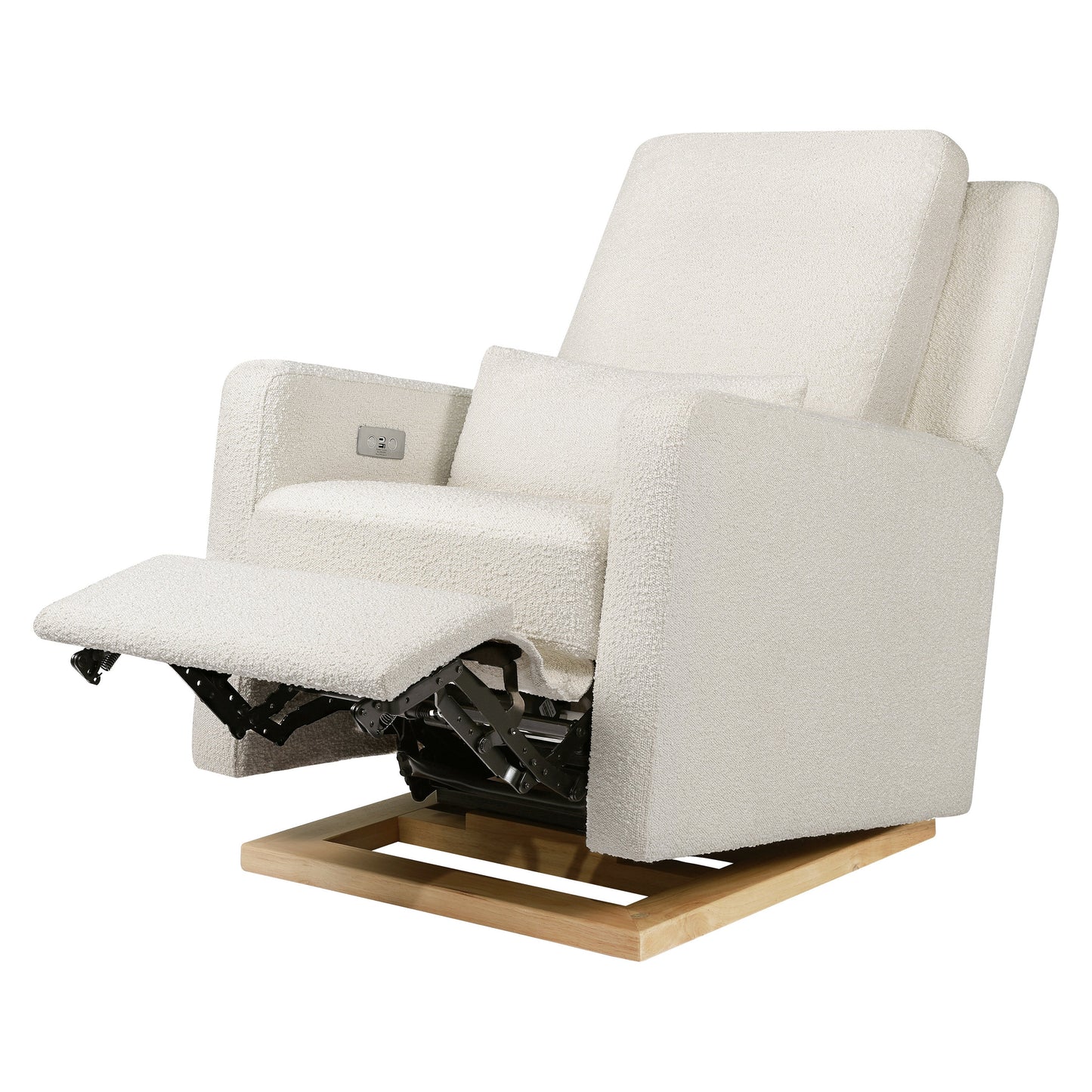 M23085WBLB,Sigi Glider Recliner w/ Electronic Control and USB in Ivory Boucle w/ Light Wood Base