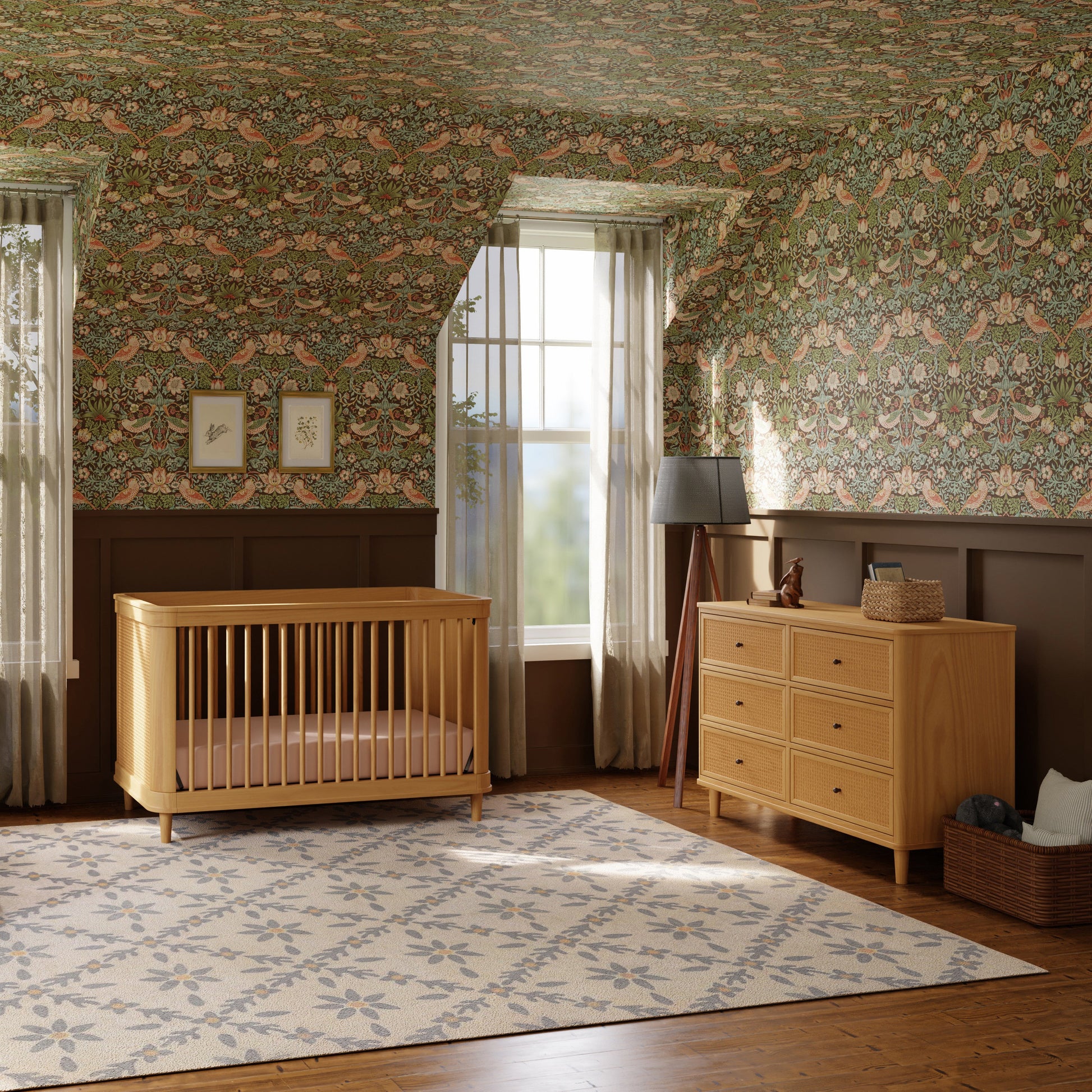M23716HYHC,Marin with Cane 6 Drawer Assembled Dresser in Honey and Honey Cane