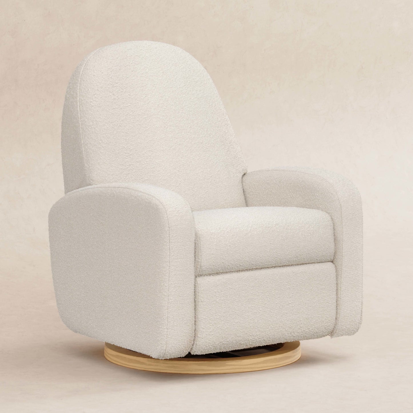 M23188WBLB,Nami Glider Recliner w/ Electronic Control and USB in Ivory Boucle w/Light Wood Base
