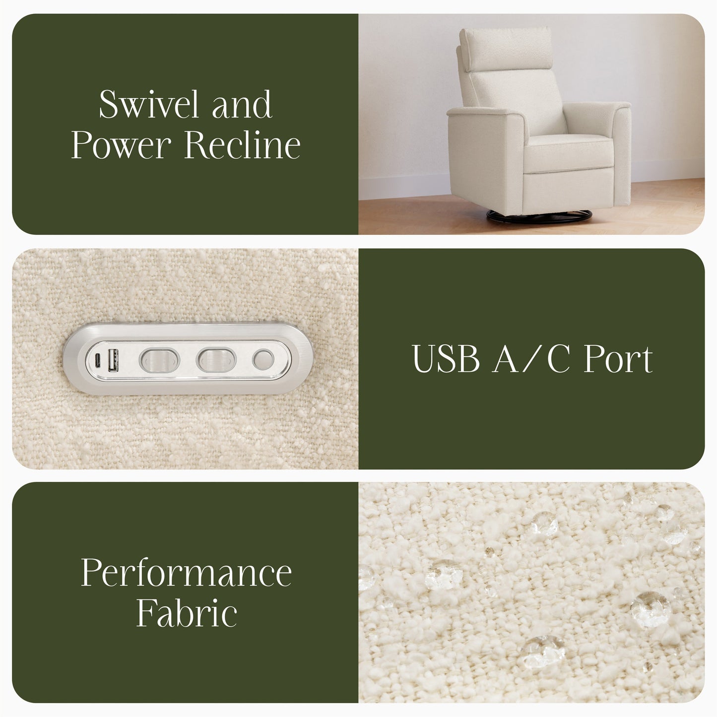 M17186PWB,Willa Plus Power Glider Recliner w/ Power Headrest in Performance Ivory Boucle