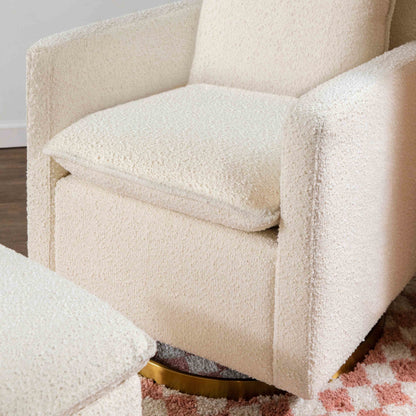 M20987WBG,Cali Pillowback Swivel Glider in Ivory Boucle w/ Gold Base