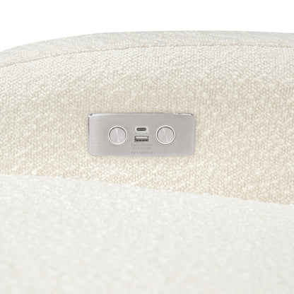 M23188WBLB,Nami Glider Recliner w/ Electronic Control and USB in Ivory Boucle w/Light Wood Base