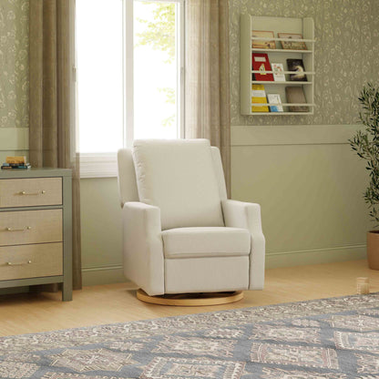 M22286FCSLB,Crewe Electronic Swivel Glider Recliner in Fog Chatham Stripe Performance Eco-Weave w/LB