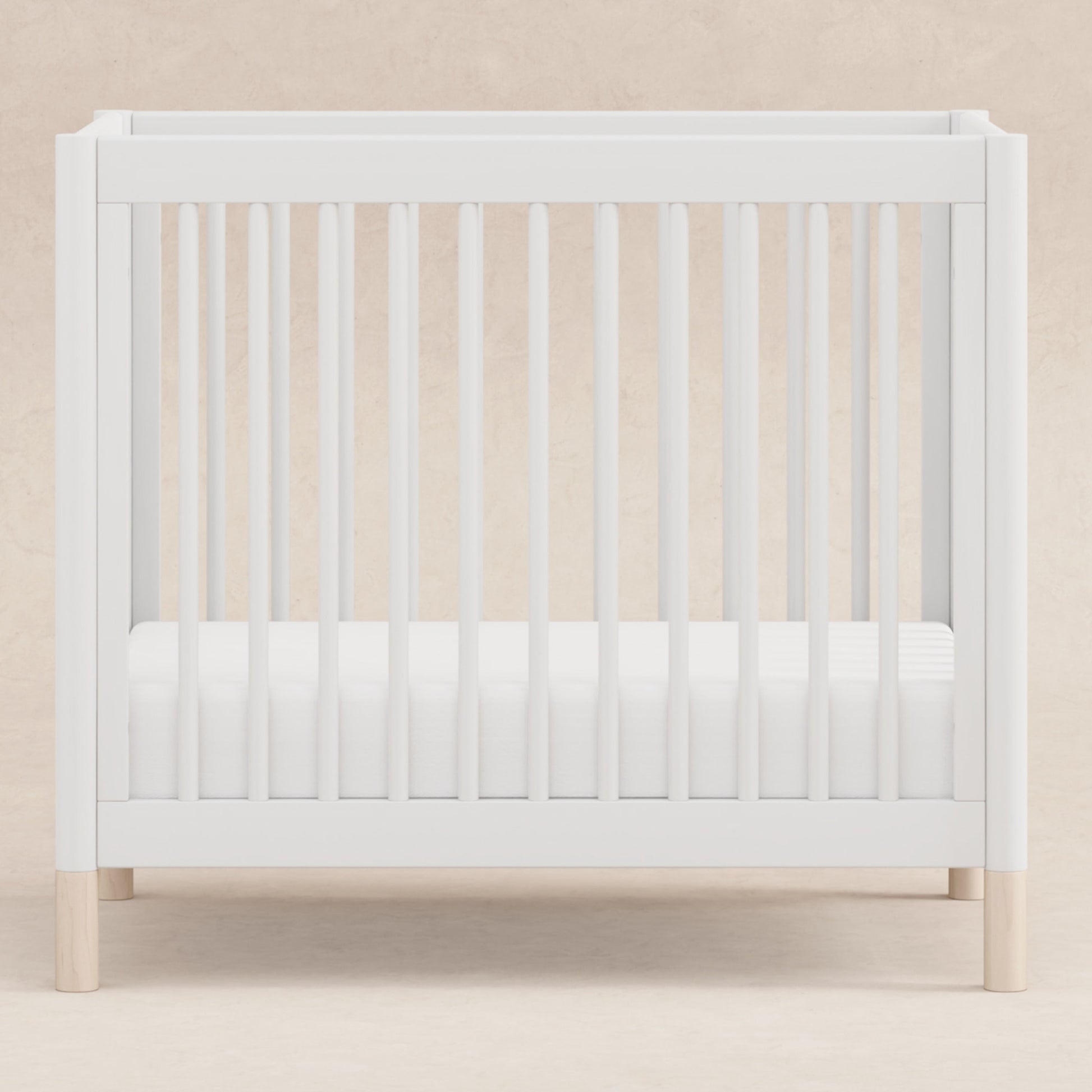 M12998WNX,Gelato 4-in-1 Convertible Mini Crib and Twin bed in White Finish w/Washed Natural Feet