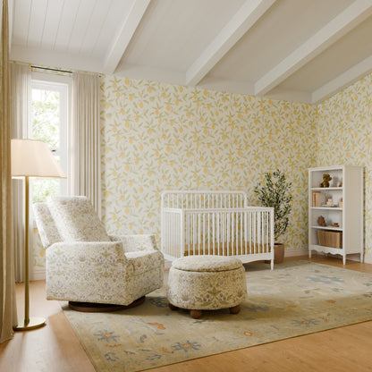 M30985TTFTDF,Tuffet Storage Ottoman Strawberry Thief in Fig&Thyme w/DarkWood Ball Feet