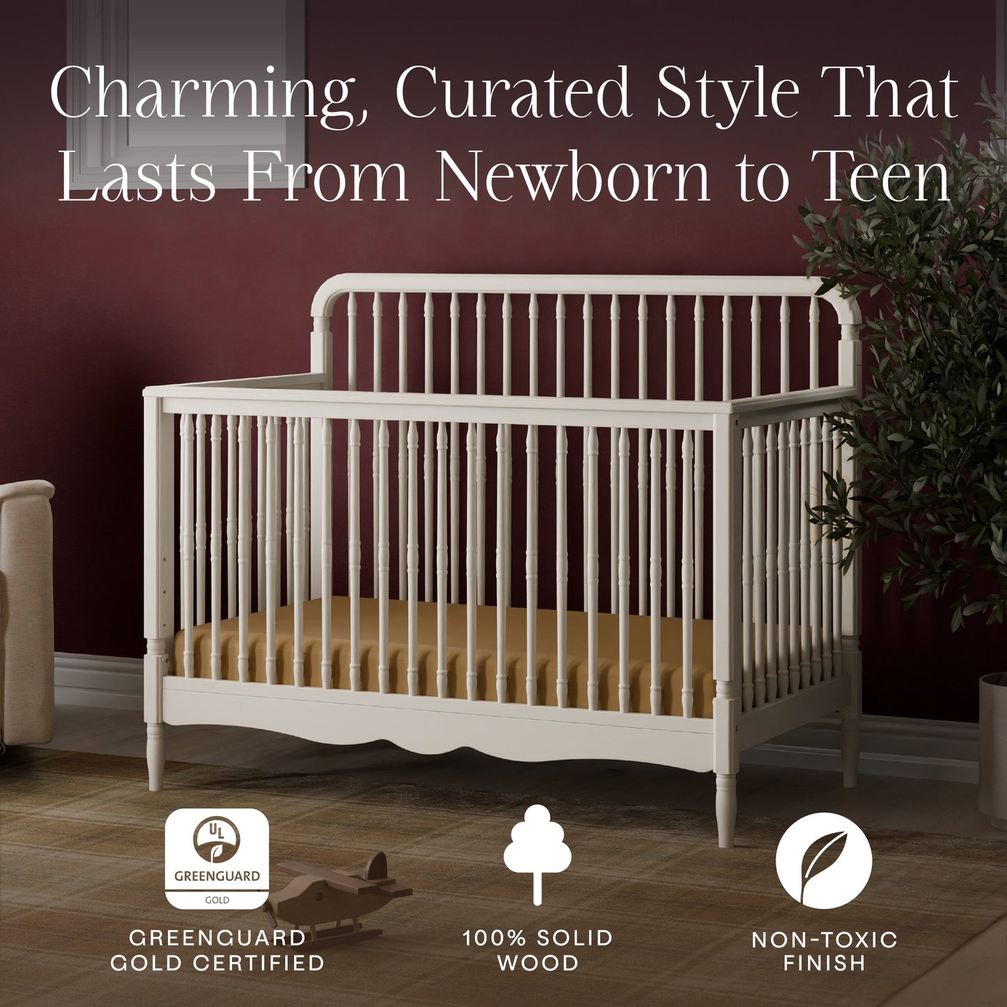 M7141RW,Liberty 4-in-1 Convertible Spindle Crib in Warm White