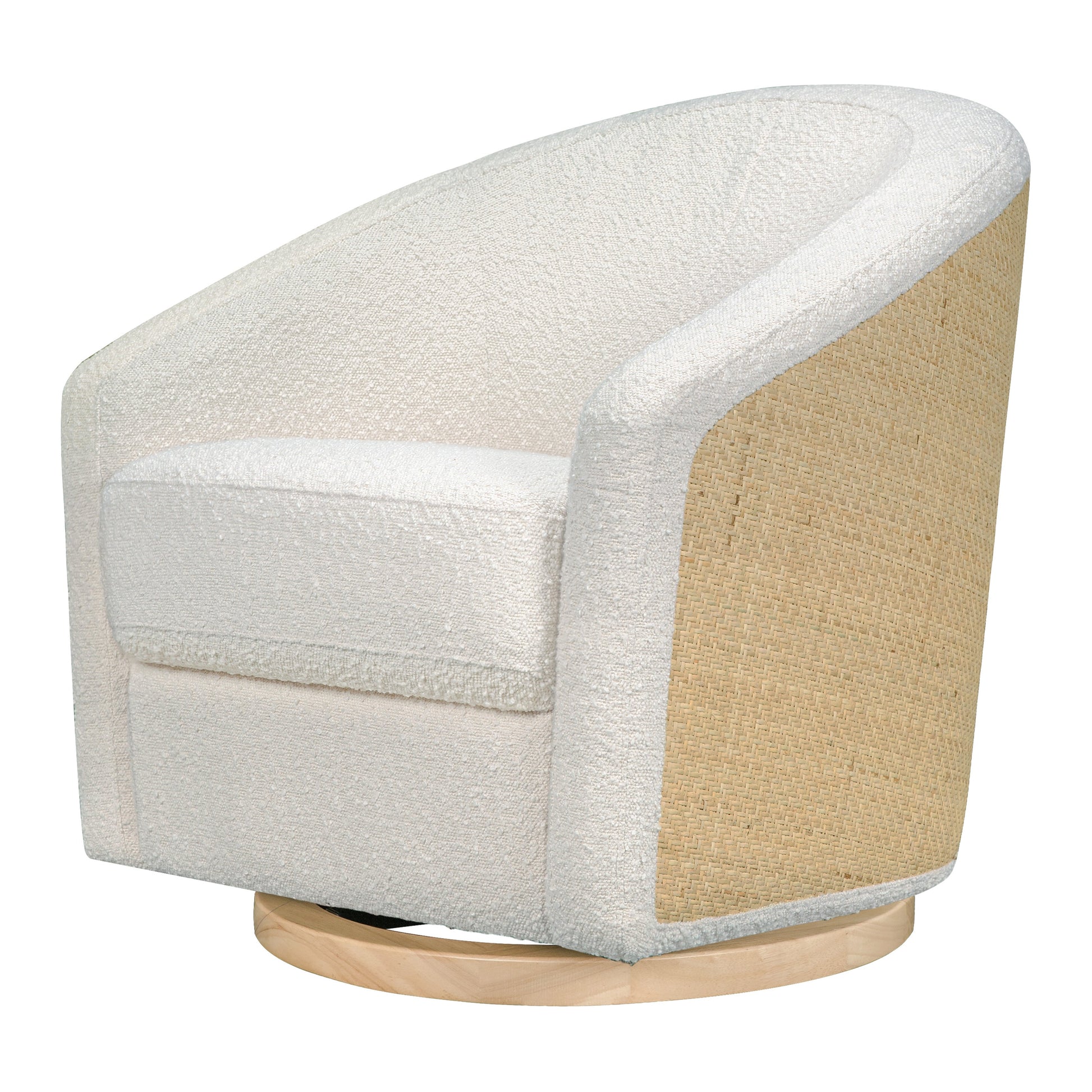 M5887WBCL,Madison Swivel Glider in Ivory Boucle and Cane w/Light Wood Base
